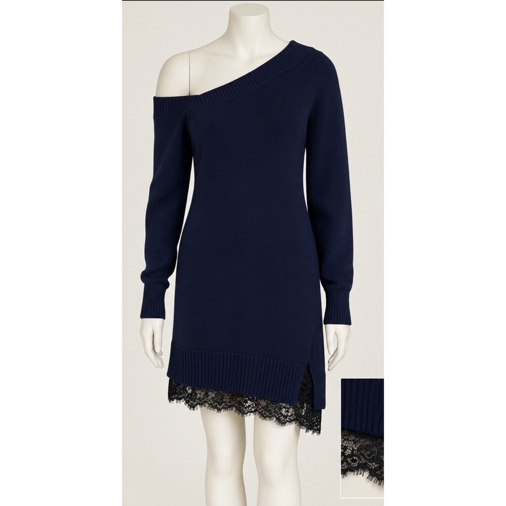 Brochu Walker Authentic Asymmetrical Cashmere Wool Sweater Dress navy XS / S EUC